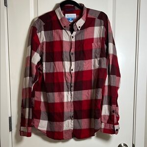 Columbia Button Down Shirt Red Flannel Plaid Cotton Medium